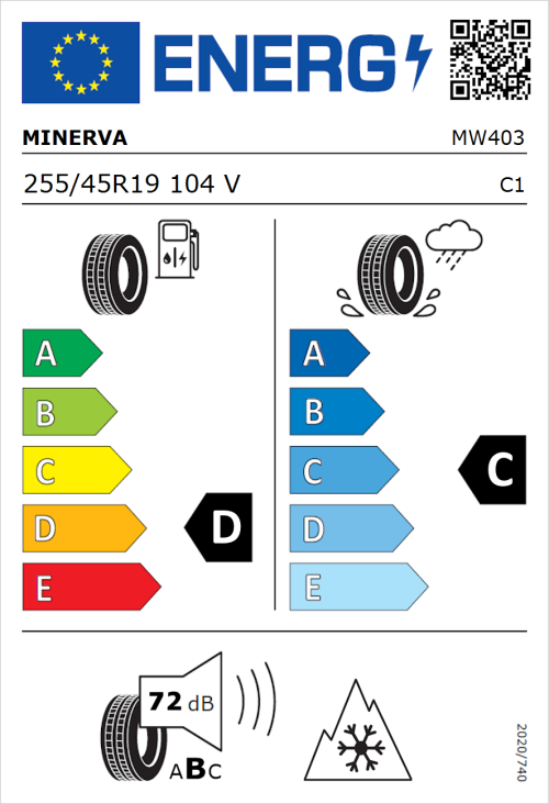Tyre Label for Minerva Frostrack HP 255/45R19 104V