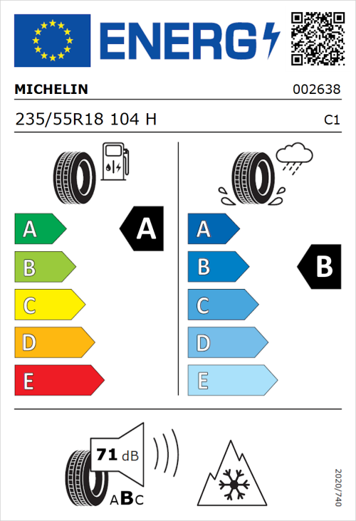 Tyre Label for Michelin CrossClimate 2 235/55R18 104H