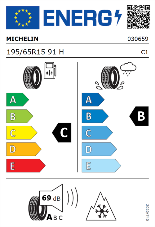 Tyre Label for Michelin CrossClimate 2 195/65R15 91H