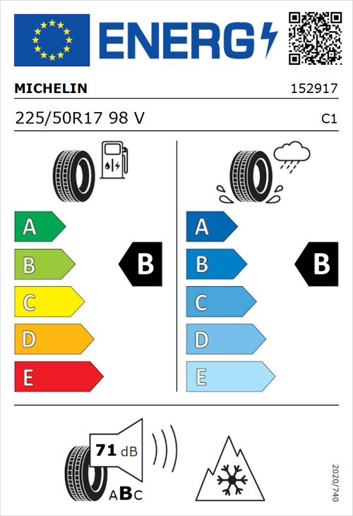 Tyre Label for Michelin CrossClimate 2 225/50R17 98V
