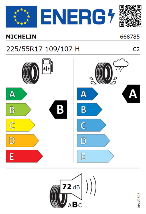 Tyre Label for Michelin Agilis 3 225/55R17 109/107H