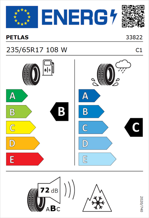 Tyre Label for Petlas SUV Master A/S 235/65R17 108W