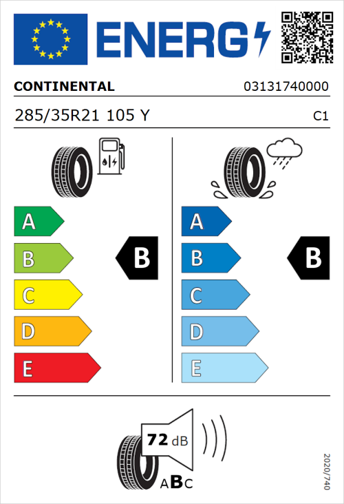 Tyre Label for Continental SportContact 7 285/35R21 105Y