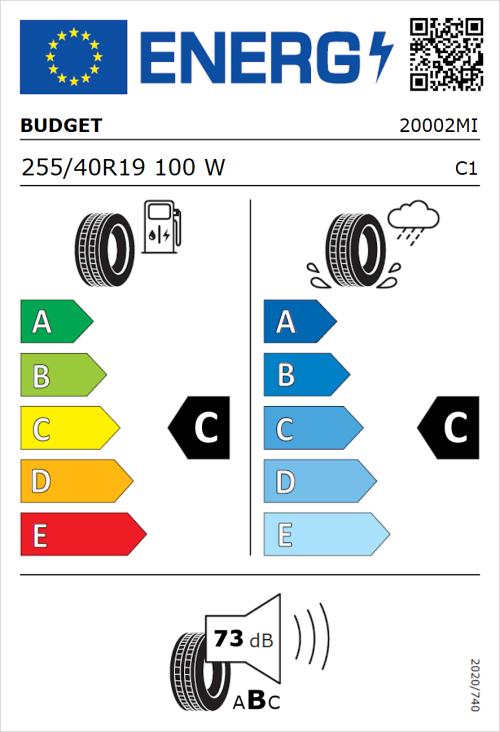 Tyre Label for Budget Budget 255/40R19 100W