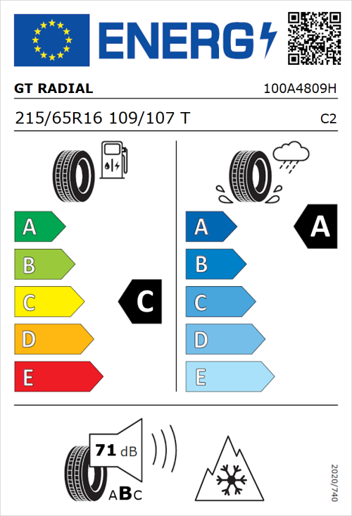 Tyre Label for GT Radial Maxmiler Allseason2 215/65R16 109/107T