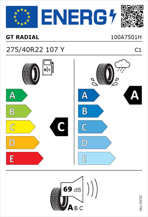 Tyre Label for GT Radial SportActive 2 SUV 275/40R22 107Y