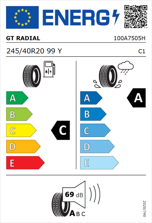 Tyre Label for GT Radial SportActive 2 245/40R20 99Y