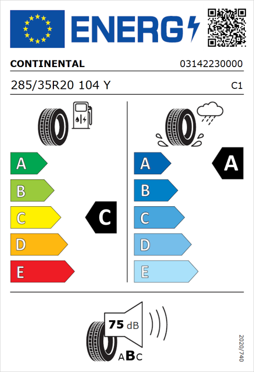 Tyre Label for Continental SportContact 7 285/35R20 104Y