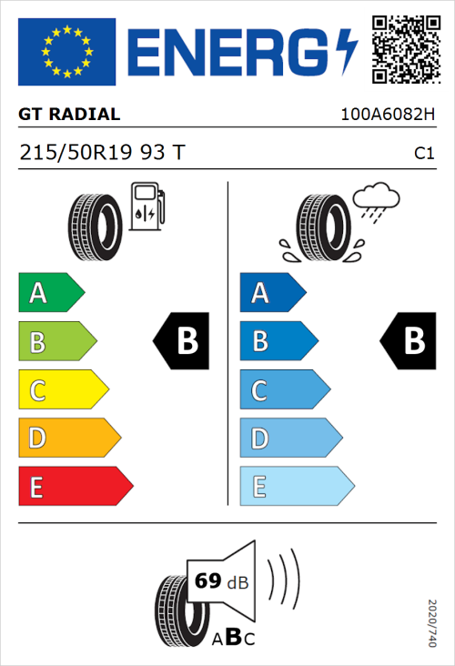 Tyre Label for GT Radial SportActive 2 215/50R19 93T