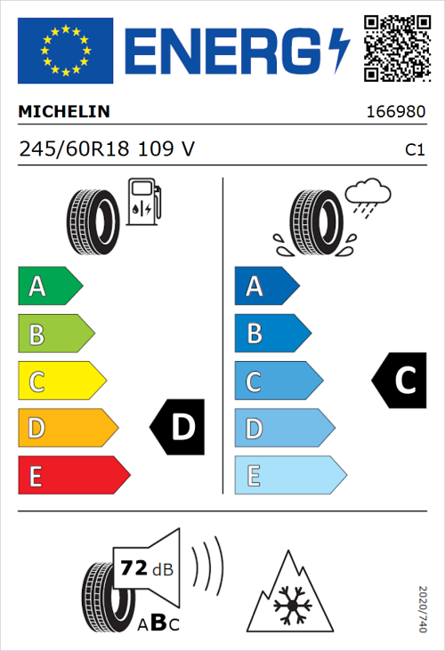 Tyre Label for Michelin CrossClimate 2 245/60R18 109V