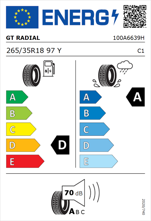 Tyre Label for GT Radial SportActive 2 265/35R18 97Y