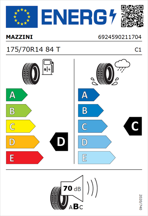 Tyre Label for Mazzini Eco 307 175/70R14 84T