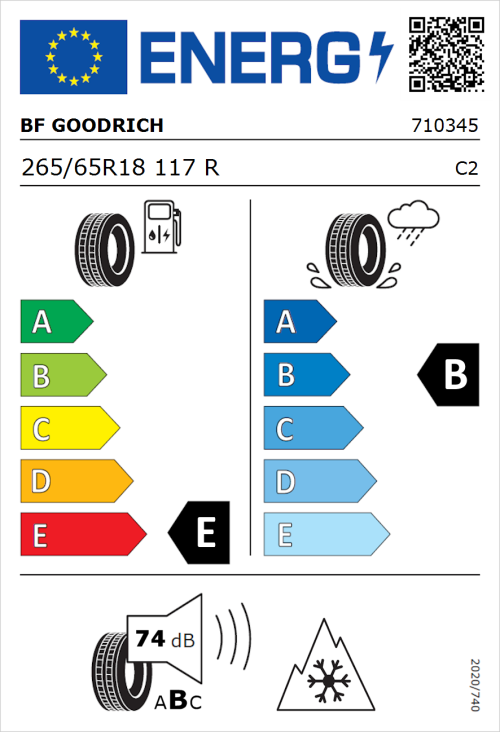 Tyre Label for BF Goodrich All Terrain T/A KO2 RWL 265/65R18 117R